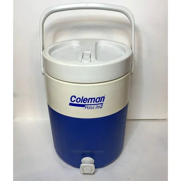 COLEMAN Polylite2 5592 A Water Cooler Blue White Gallon Vintage Handle Spout